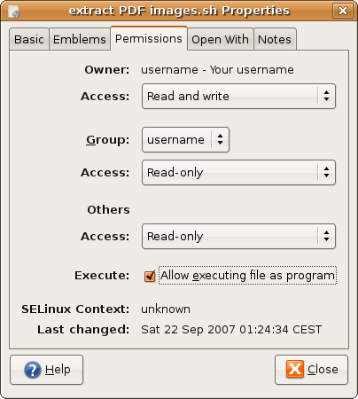 Image of the dialogue window for the file properties.